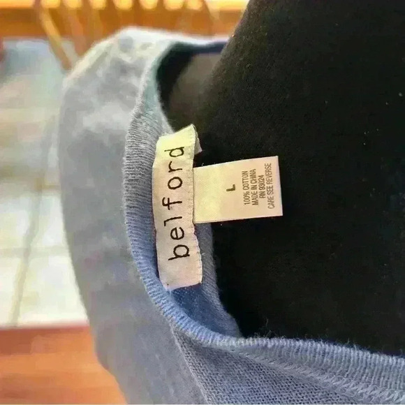 Belford Blue Knit Tee Womens Large Pima Cotton Basic Solid Crew Neck Shirt - Picture 4 of 4